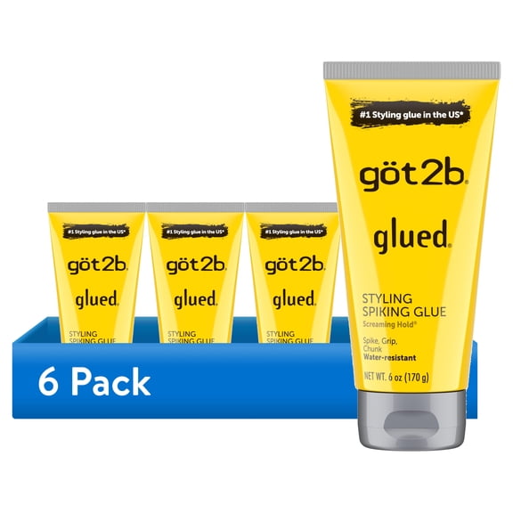 (6 pack) got2b Glued Styling Spiking Hair Gel, Water-Resistant, Bold, Screaming Hold Spikes, 6 oz