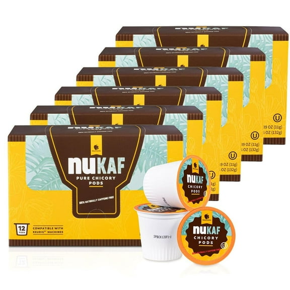 (6 pack) nuKAF Chicory Coffee K Cups, 100% Caffeine Free Coffee Alternative, All Natural K Pods for your Keurig, Great for Your Daily Drink, Rich in Prebiotics, Kosher, by Gourmanity (12 count)