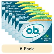 6 pack o.b. Tampons No Applicator, Unscented - 40ct 18ct Regular/12ct Super/10ct Super Plus
