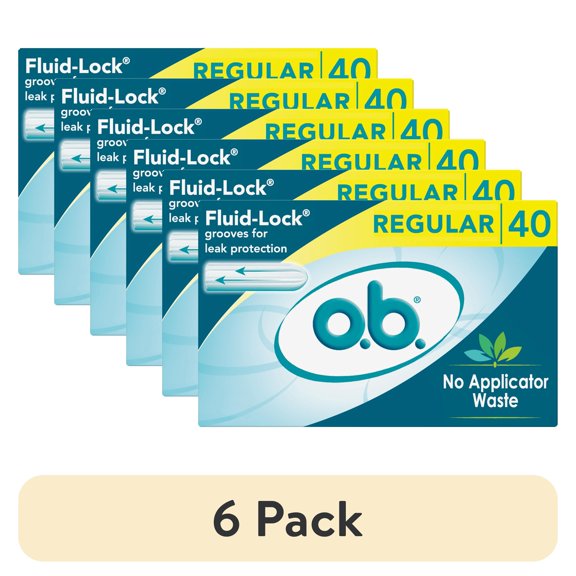 (6 pack) o.b. Tampons No Applicator, Unscented - 40ct, Applicator-Free Tampons Regular, Feminine Care, ob Tampon Regular, Period Products