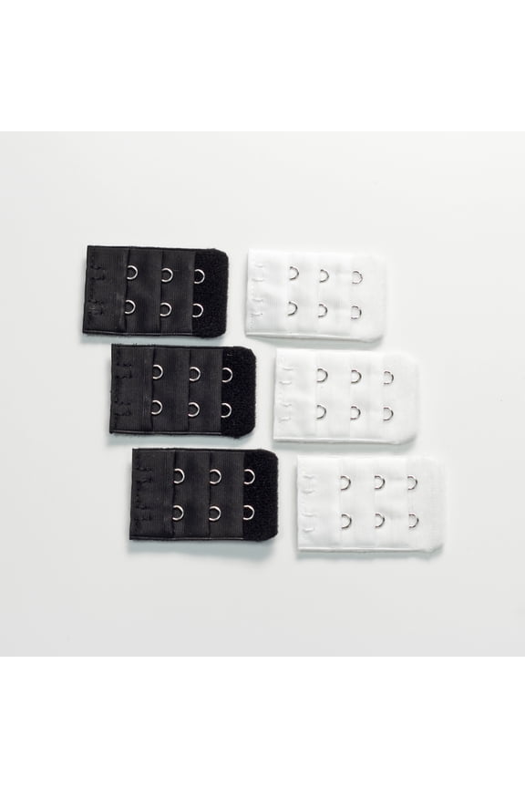6-pack of Two-hook Bra Extenders - 3 black + 3 white
