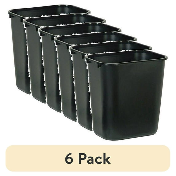 (6 pack) rubbermaid commercial fg295600bla plastic deskside wastebasket, 28-1/8-quart, black