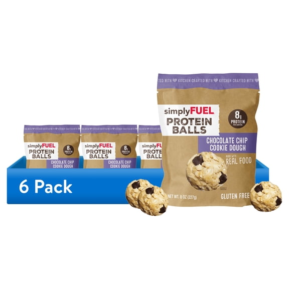 (6 pack) simplyFUEL Protein Balls, Chocolate Chip Cookie Dough, 8 oz