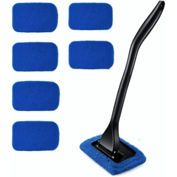 6-pack windshield cleaning tool car window cleaner with 5 washable and reusable microfiber pads and retractable handle automatic inner glass wiping set green (blue)