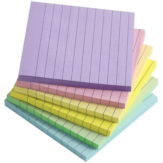 6 packs of 4x4 inch soft horizontal line sticky notes with super strong stickiness 72 sheets/pack for office study