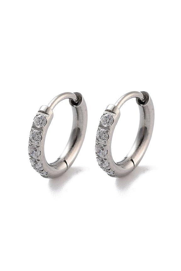 6 pair 316 Surgical Stainless Steel Pave Clear Cubic Zirconia Hoop Earrings Women Stainless Steel color 12x2mm