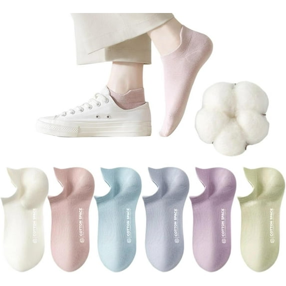 6 pairs 100% Cotton Thin Socks Women No Show Casual Lightweight Low Cut Ankle Socks Non Drop Heel Soft Breathable 4-8.5