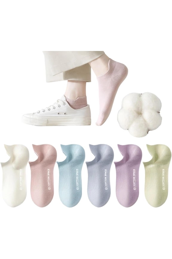 6 pairs 100% Cotton Thin Socks Women No Show Casual Lightweight Low Cut Ankle Socks Non Drop Heel Soft Breathable 4-8.5