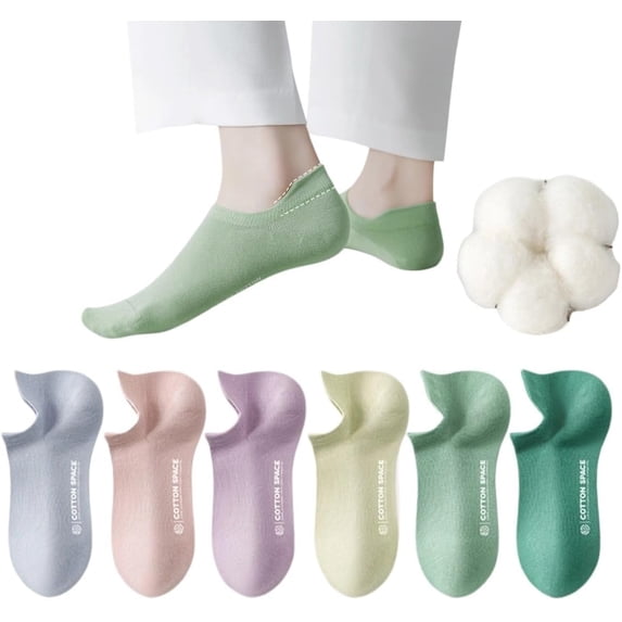6 pairs 100% Cotton Thin Socks Women No Show Casual Lightweight Low Cut Ankle Socks Non Drop Heel Soft Breathable 4-8.5