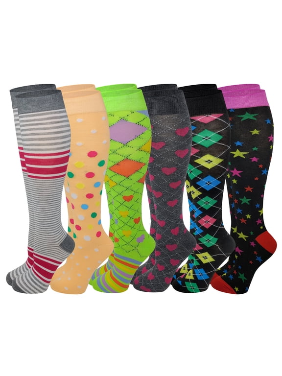6 pairs Assorted Classic Design Knee High Socks For Women
