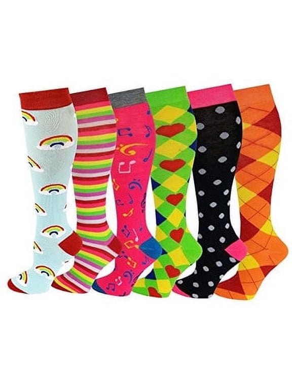 6 pairs Assorted Fancy Design Knee High Socks For Women