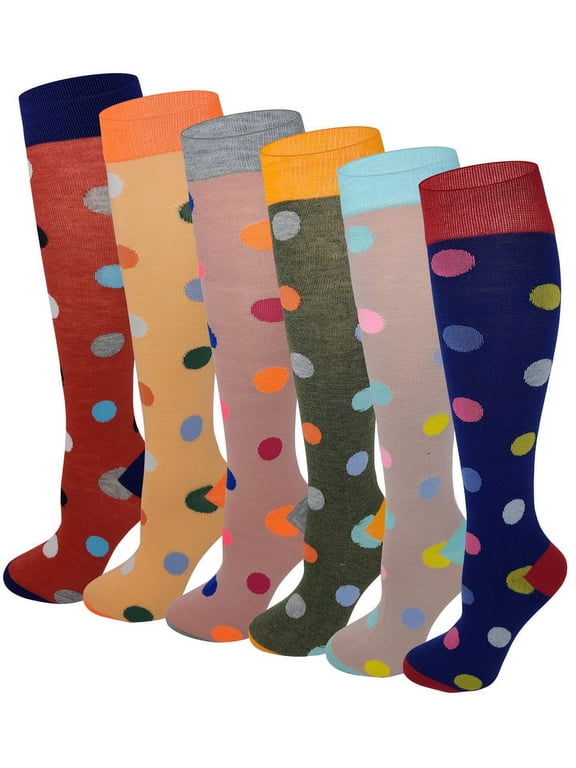 6 pairs Bright Polka Dot Design Knee High Socks For Women