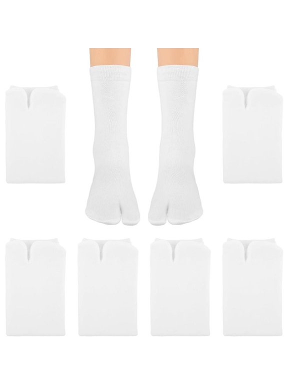 6 pairs Flip Flop Socks, Elastic Tabi Socks Cotton Split Two Toe Socks Non Slip Ankle Socks with Toes for Women Men White
