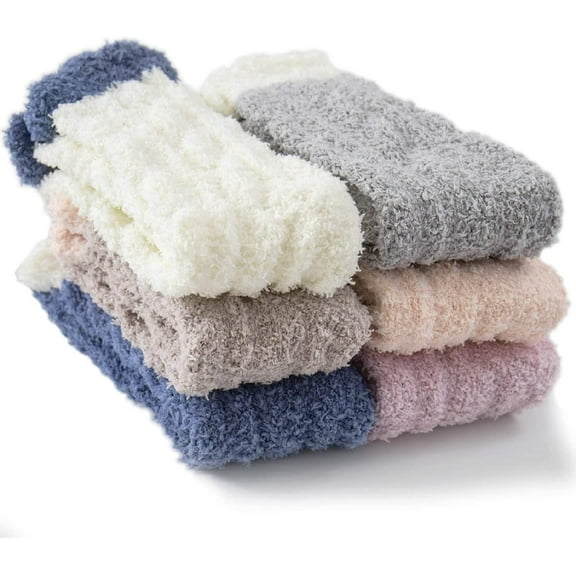 6 pairs Fuzzy Socks Soft Cozy Fluffy Slipper Winter Warm Plush Socks Christmas Stocking Stuffers Gifts for Women