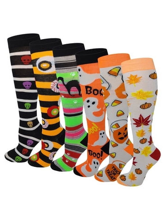 6 pairs Halloween Fancy Design Knee High Socks For Women