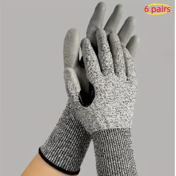 6 pairs of L size A4 cut-resistant gloves, upgraded wrist extension and thumb reinforcement/polyurethane-coated cutting gloves, cut-resistant strong grip work gloves