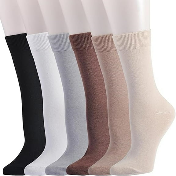 6 pairs Women Bamboo Socks Soft Thin Women's Crew Socks Seamless Toe Viscose Bamboo Dress Calf Socks