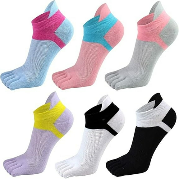 6 pairs Women Toe Socks 5 Finger Cotton Wicking Athletic