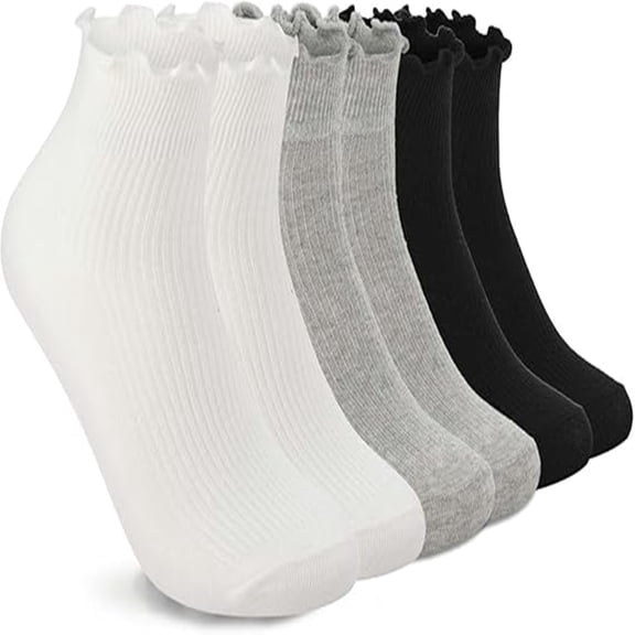 6 pairs Women's Ruffle Socks Cute Ankle Socks Super Soft Breathable Cool Frilly Socks For Mary Jane Shoes