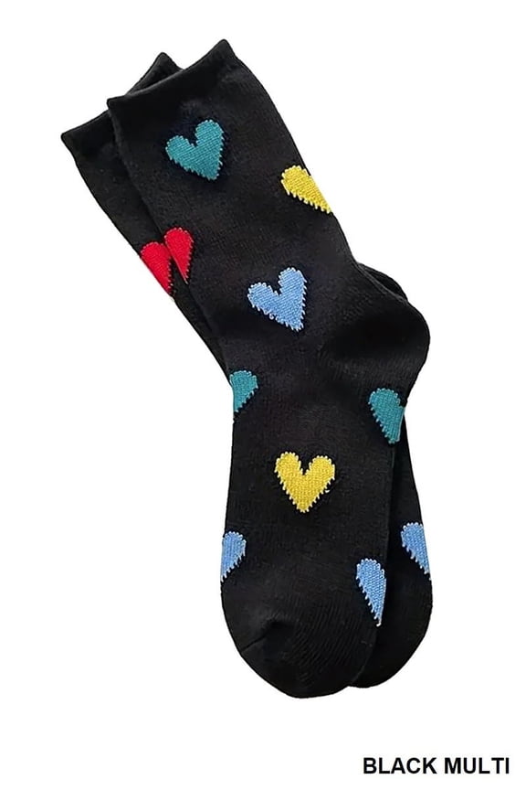 6 pairs of Zenana Colorful Heart Pattern Casual Crew Ankle Length Socks