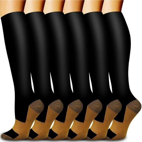 6 pairs of compression socks for sports running, sequentially supporting knee high pressure socks
