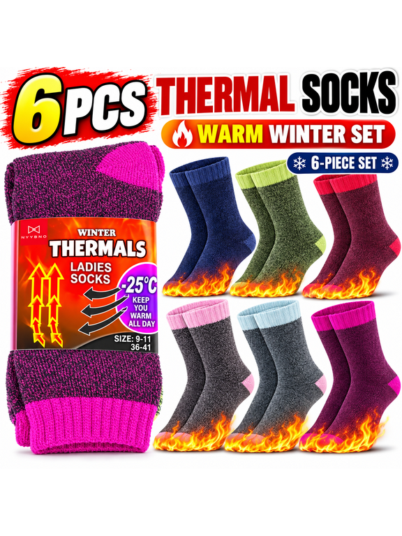 Women's Winter Thermal Multicolored Ankle Quarter Socks for Cold Weather Warm Work Heavy Duty Boots Socks (6 Pack)
