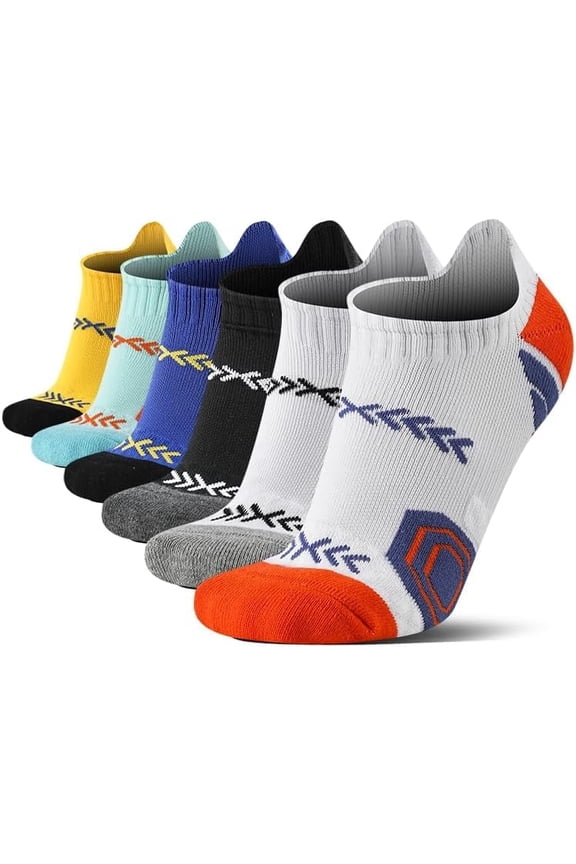 Low-Cut Athletic Socks 6 Pairs Sizes 6-10,Cushioned Gym Ankle Socks,Multicolor,Moisture-wicking