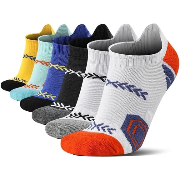 Mqamex Low-Cut Athletic Socks 6 Pairs Sizes 6-10,Cushioned Gym Ankle Socks,Multicolor,Moisture-wicking