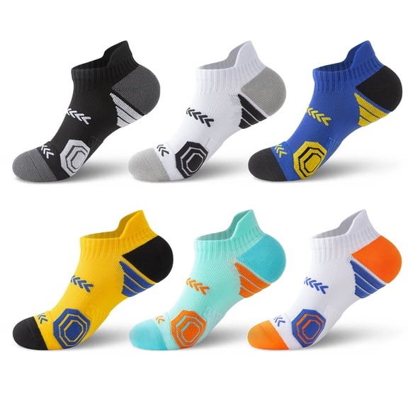 Mqamex Low-Cut Athletic Socks 6 Pairs Sizes 6-10,Cushioned Gym Ankle Socks,Multicolor,Moisture-wicking