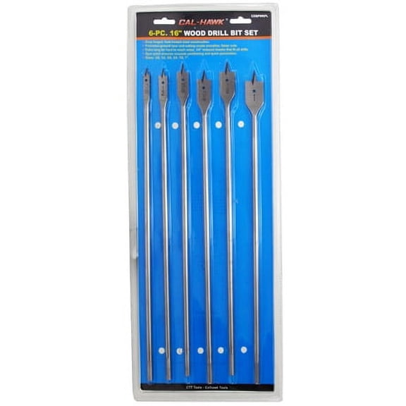 6 Piece Extra Long Deep Hex Shank Flat Spade Drill Bit Set Kit for Wood Boring
