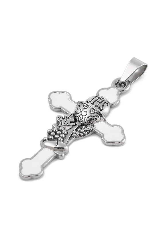 6 pc 304 Stainless Steel Enamel Pendants First Holy Communion Cross Charm Stainless Steel color 48x29.5x4mm Hole: 4.5x9.5mm