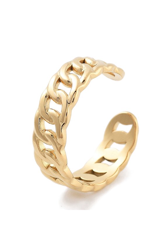 6 pc 304 Stainless Steel Open Cuff Rings Twisted Curb Chain Ring for Women Golden 6mm Inner Diameter: adjustable