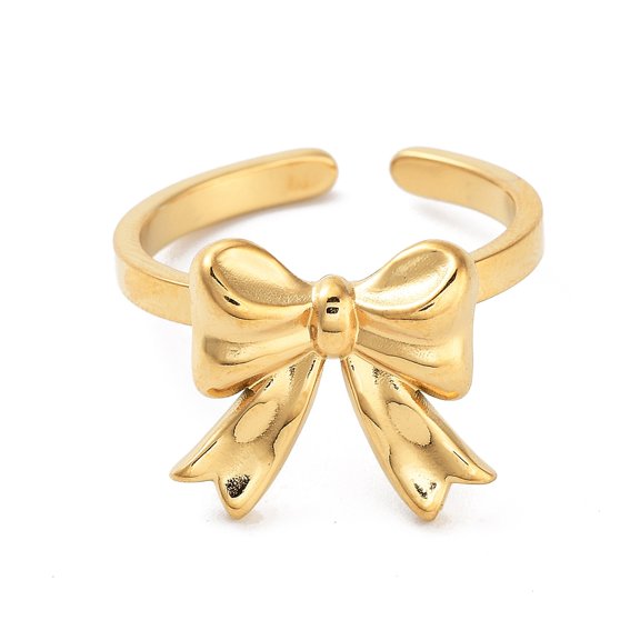 6 pc 304 Stainless Steel Open Cuff Rings for Women Bowknot Real 18K golden Plated Adjustable Bowknot: 13x15mm