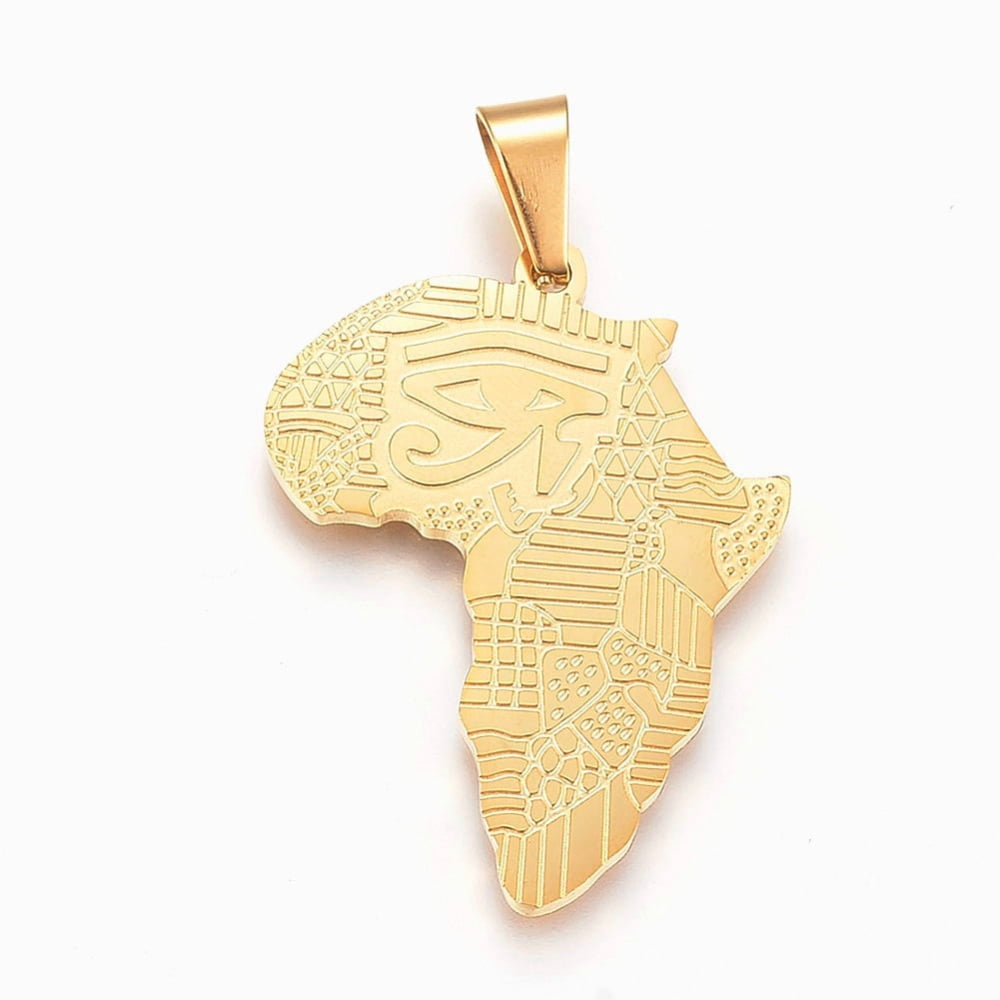 4pcs Africa Map Charms - Stainless Steel Pendants With Elephant, Giraffe, Rhino & Leopard Cutouts, 28mm