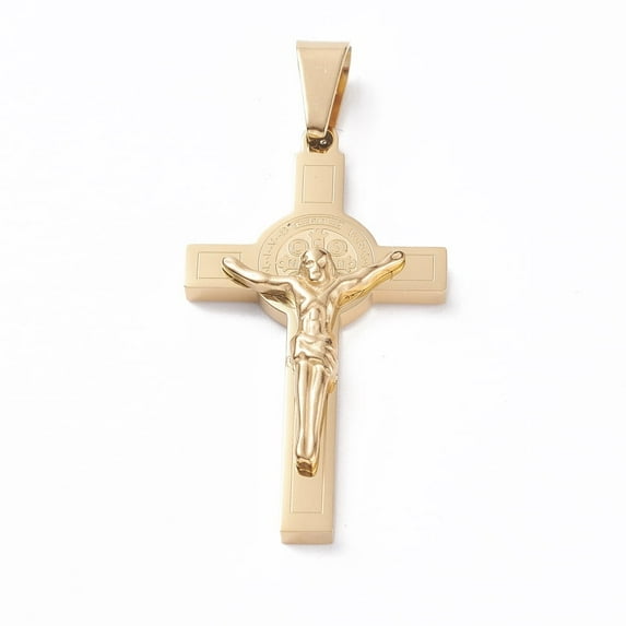 6 pc 304 Stainless Steel Pendants For Easter Crucifix Cross Saint Benedict Medal Pendant Golden 49.5x28x5.5mm Hole: 6x10.5mm