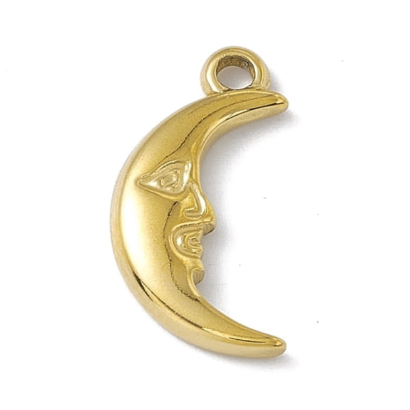 6 pc 304 Stainless Steel Pendants Moon with Human Face Charm Golden 17.5x9x2.3mm Hole: 1.6mm