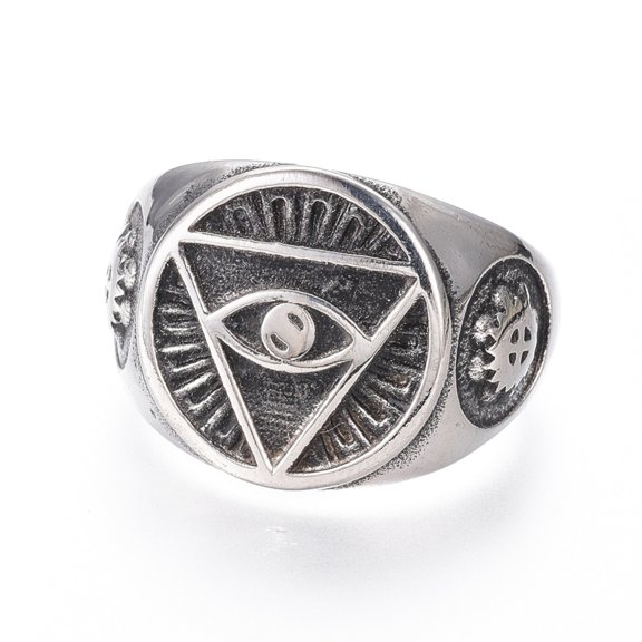 6 pc 304 Stainless Steel Signet Rings for Men Wide Band Finger Rings All Seeing Eye Antique Silver Size 7~12 17~22mm