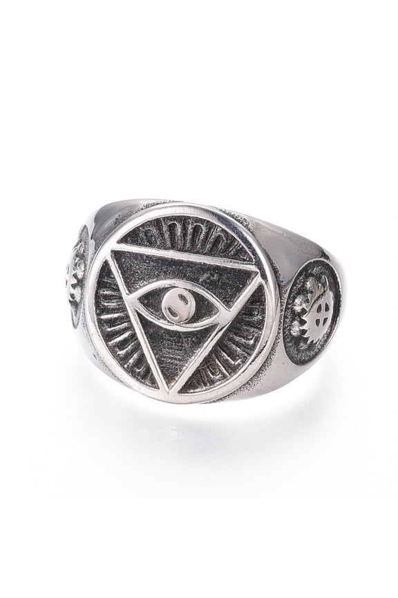 6 pc 304 Stainless Steel Signet Rings for Men Wide Band Finger Rings All Seeing Eye Antique Silver Size 7~12 17~22mm