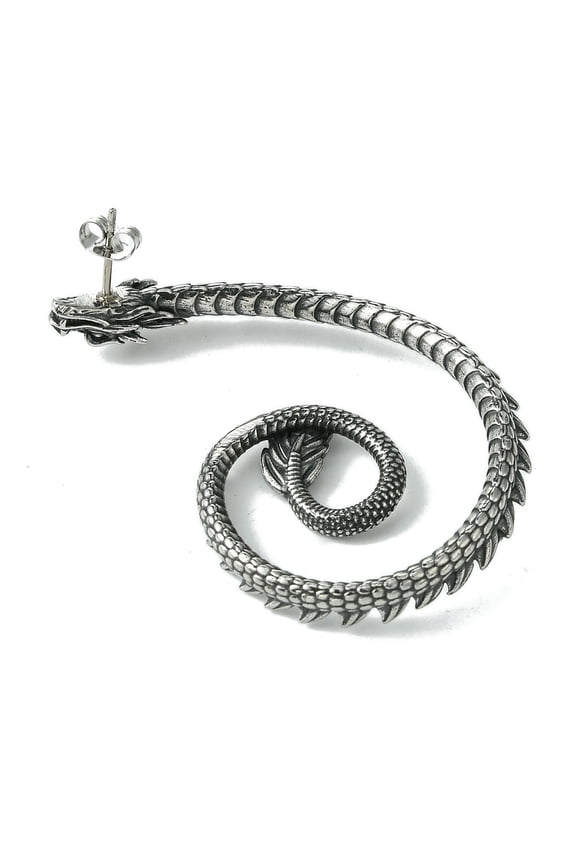 6 pc 316 Surgical Stainless Steel Cuff Earrings Dragon Left Antique Silver 56x40mm