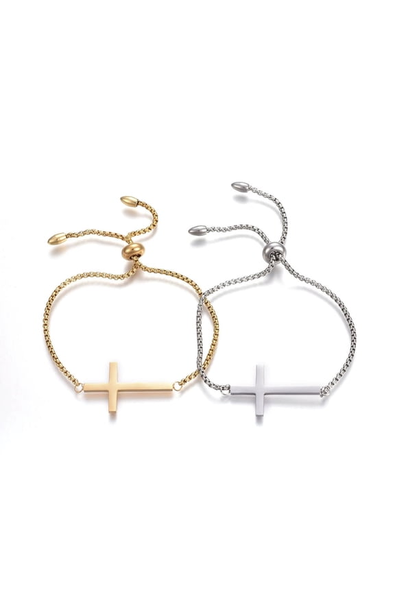 6 pc Adjustable 304 Stainless Steel Slider Bracelets Bolo Bracelets with box Chains Cross Mixed color 10-3/8 inch(26.5cm)