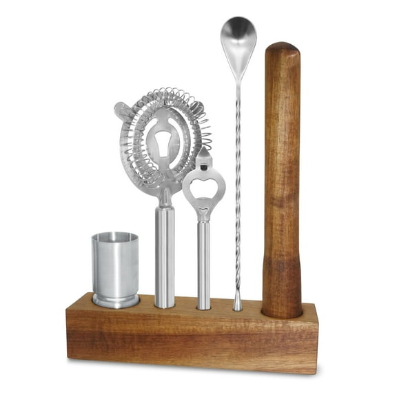 6 pc Bar Tool Set - Acacia / Stainless Steel