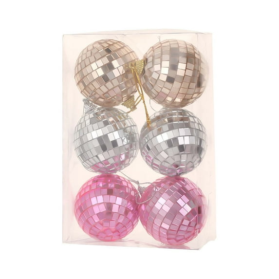 6 pc Christmas Ball Bauble Ornament Glittering Mirror Christmas Indoor Outdoor Hanging Decoration Holiday Party Wedding Halloween Thanksgiving Valentine's Day Decor