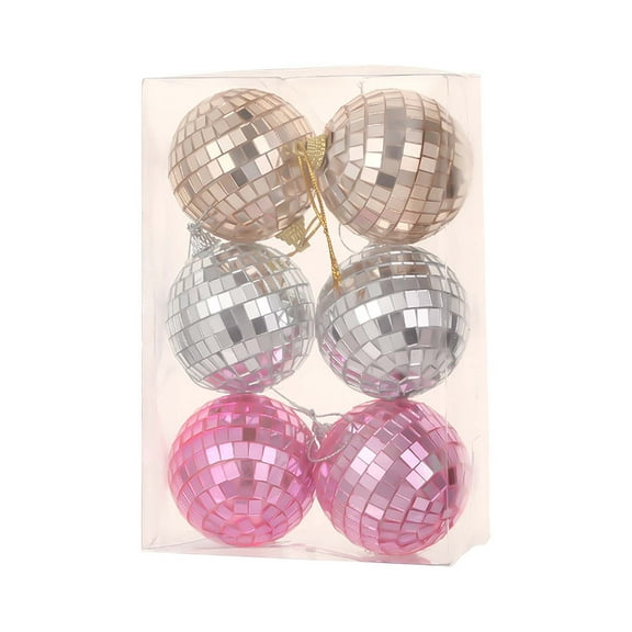 6 pc Christmas Ball Bauble Ornament Glittering Mirror Christmas Indoor Outdoor Hanging Decoration Holiday Party Wedding Halloween Thanksgiving Valentine's Day Decor