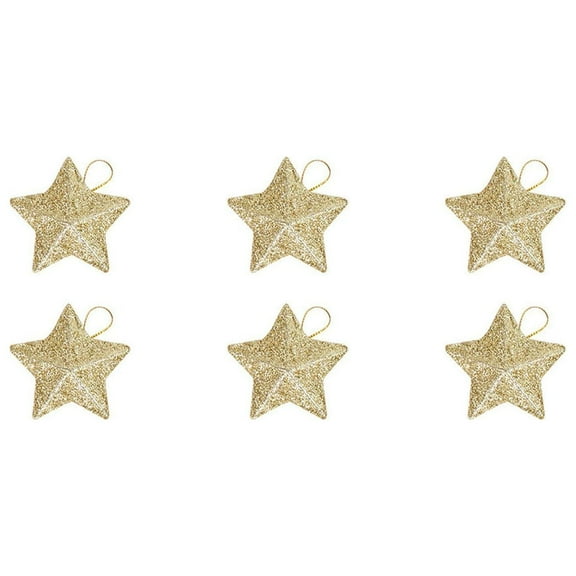 6 pc Christmas Ball Bauble Ornament Glittering Star Christmas Indoor Outdoor Hanging Decoration Holiday Party Wedding Halloween Thanksgiving Valentine's Day Decor