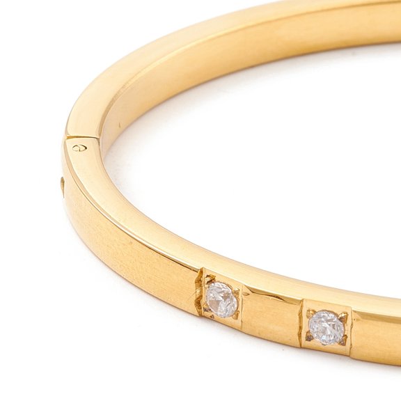 6 pc Clear Cubic Zirconia Bangle 304 Stainless Steel Stackable Hinged Bangle for Women Golden Inner Diameter: 1-7/8x2-1/4 inch(4.8x5.8cm)