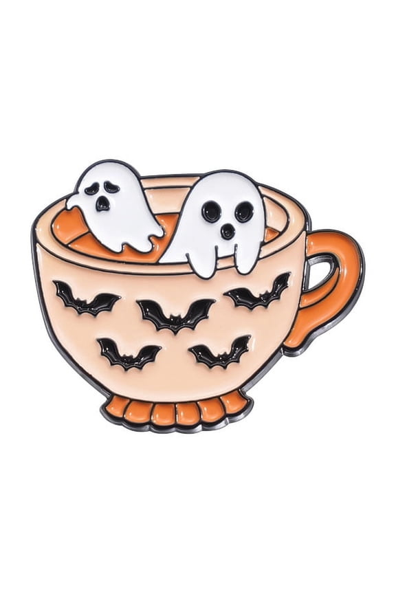 6 pc Cute Fresh Tea Cup Cat Brooch Alloy Enamel Pins Ghost 30x26mm