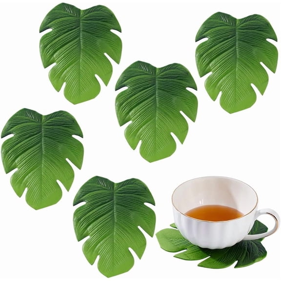 6 pc EVA Cup Mats Imitation Plants Leaf Green 121x100x2mm