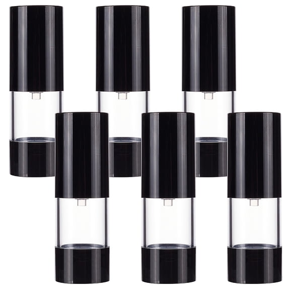 6 pc Empty Portable Airless Pump Bottles Refillable Vacuum Press Bottle Lotion Foundation Travel Container with Dustproof Lid Black Clear 3.35x9.9cm