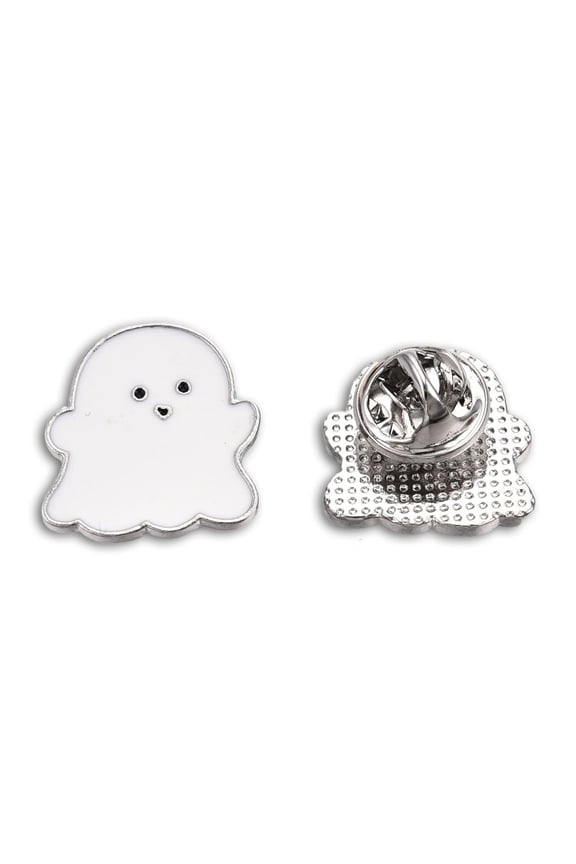 6 pc Ghost Shape Enamel Pin Platinum Plated Alloy Badge for Backpack Clothes Nickel Free Lead Free Creamy White 19x18mm