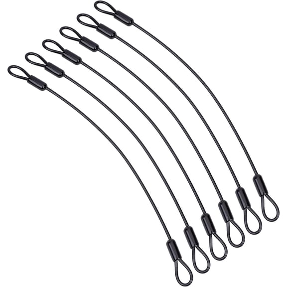 6 pc Iron Safety Cable Wire with Double Looped Ends Coated Plastic Security Cable Luggage Lock Black 18x10mm 0.99 Foot(0.3m)/pc